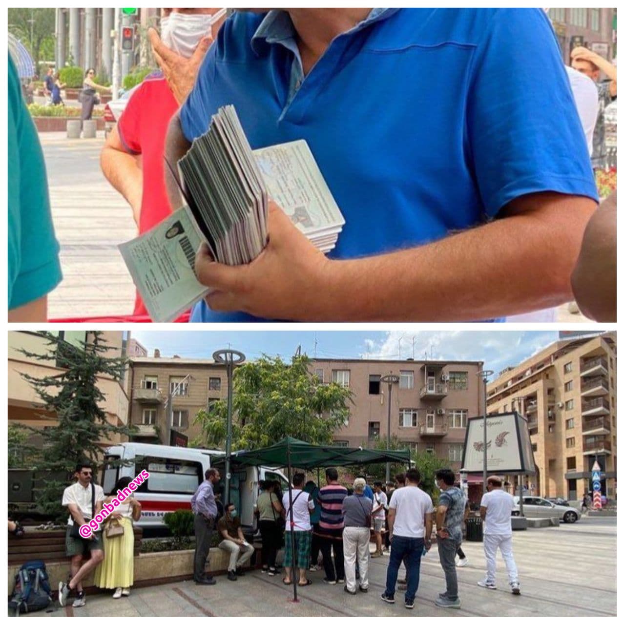 تصویری از گردشگران ایرانی در صف تزریق واکسن کرونا در ایروان ارمنستان