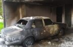 تصویر بجا مانده از آتش گرفتن خودروی پیکان در مسکن مهر کاج بهارستان در گنبدکاووس